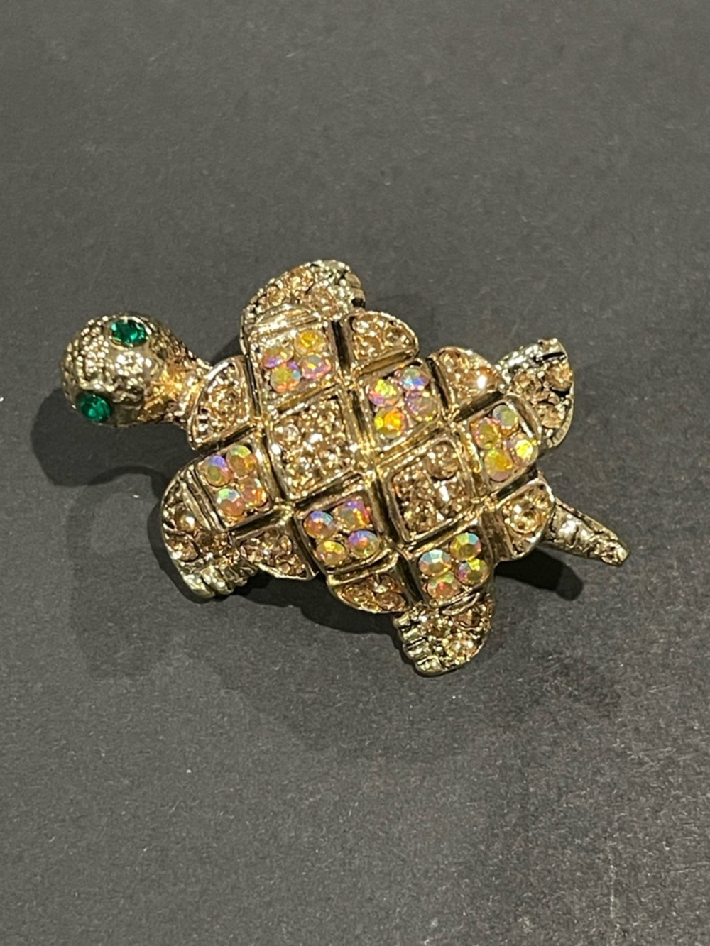 Gold-Tone Turtle Brooch with Aurora Borealis Stones - Unbranded
